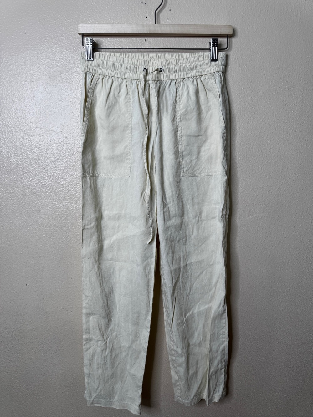 Theory Pull On Pants Women's P Cream Linen Blend Drawstring